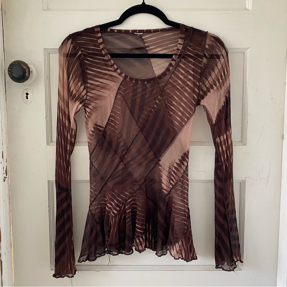 Jean Paul Gaultier Le Soleil Mesh Brown Patterned Top